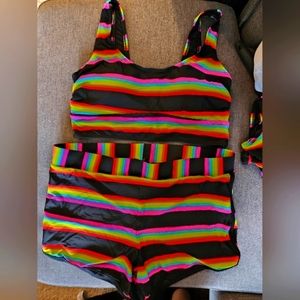 Torrid Size 0X Black & Dark Teal Space Dye Wireless Bikini Top & Dolphin Shorts